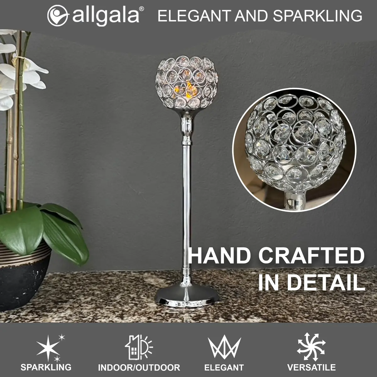 allgala 16 inch Crystal Bowl Tealight Votive Candle Holder Silver | Elegant Centerpiece for Dining Tables & Events - view 3
