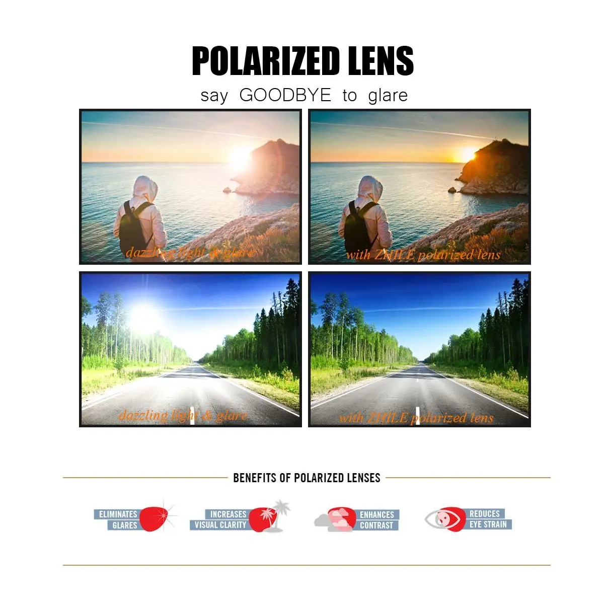 ZHILE Black Polarized Wrap Sunglasses 53mm (1.77 in) | UV400 Protection for Small Faces - view 7