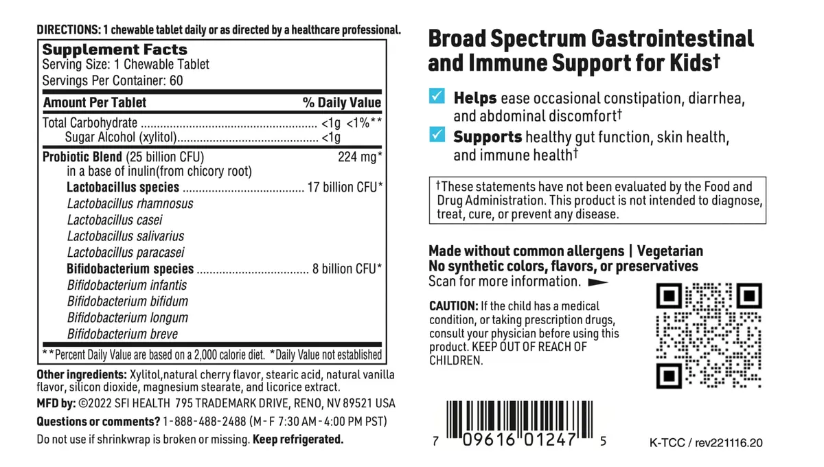 SFI Health Ther-Biotic Kids Probiotic 60 Tablets | Cherry Flavor for Children & Adults - view 6