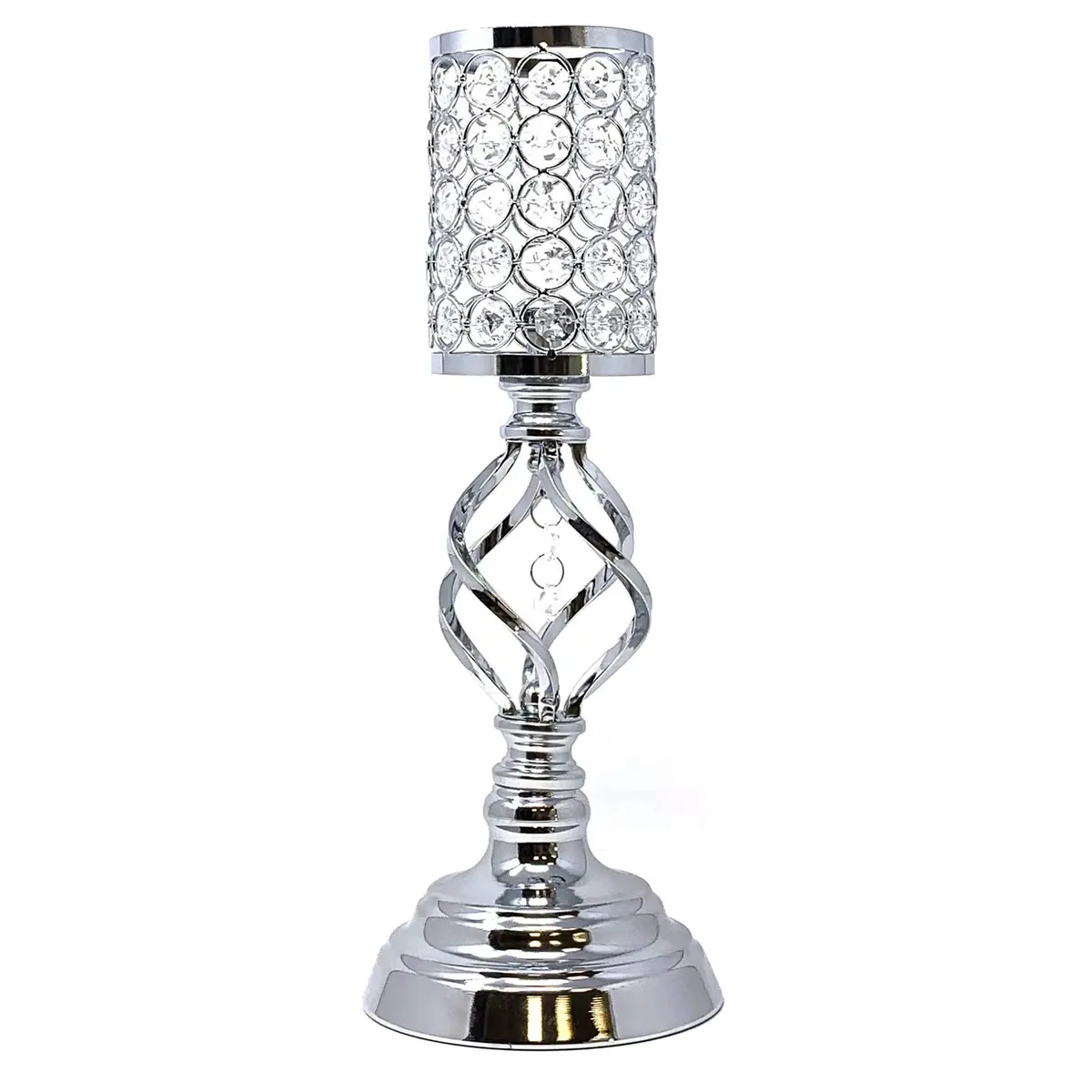 allgala 14" Crystal Cylinder Tealight Candle Holder-Silver | Elegant Decor for Special Occasions - main product image