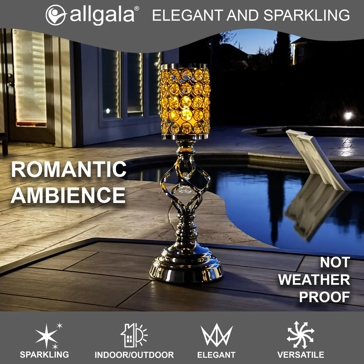 allgala 14" Crystal Cylinder Tealight Candle Holder-Silver | Elegant Decor for Special Occasions - view 3