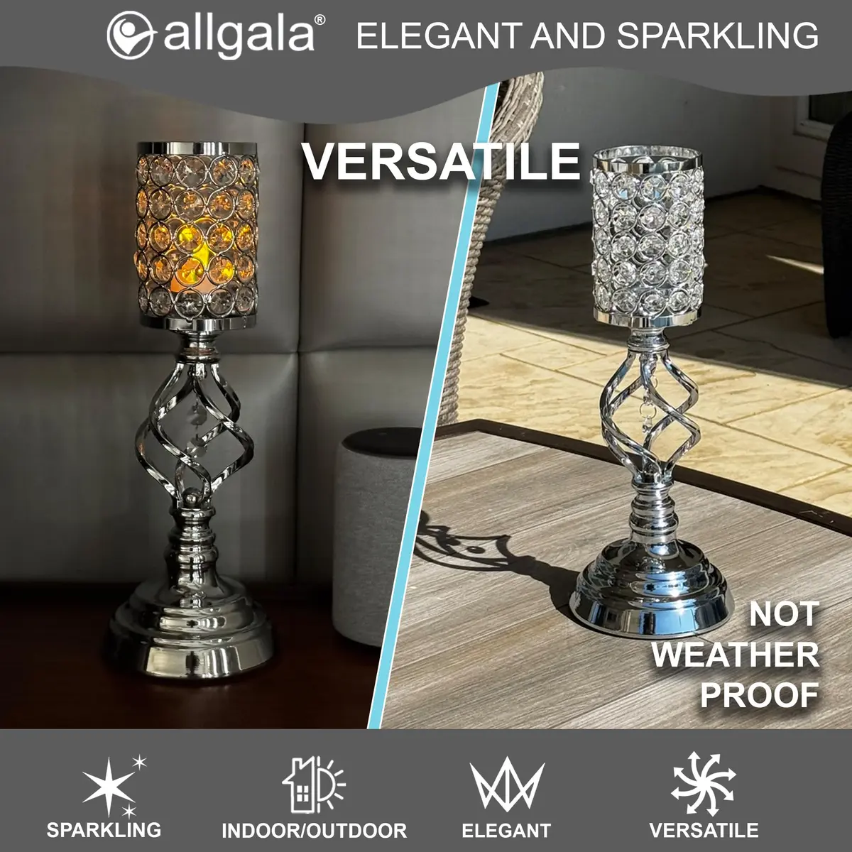 allgala 14" Crystal Cylinder Tealight Candle Holder-Silver | Elegant Decor for Special Occasions - view 4