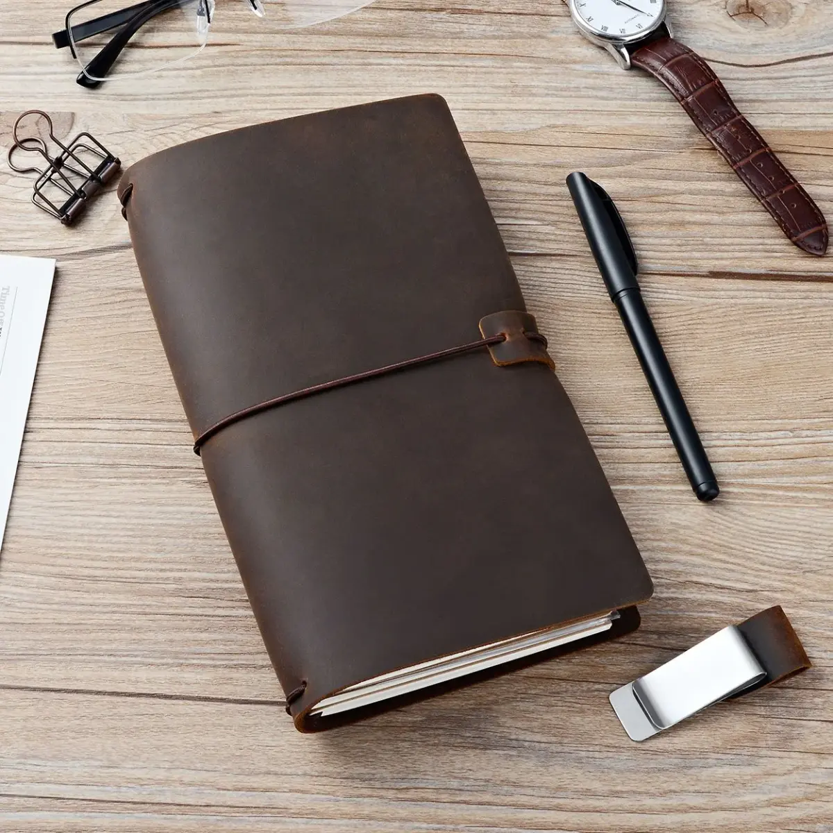 newestor Refillable Leather Journal Travelers Notebook 8.5 x 4.5 in (21.6 x 11.4 cm) | Handcrafted Artistry for Daily Use - view 4