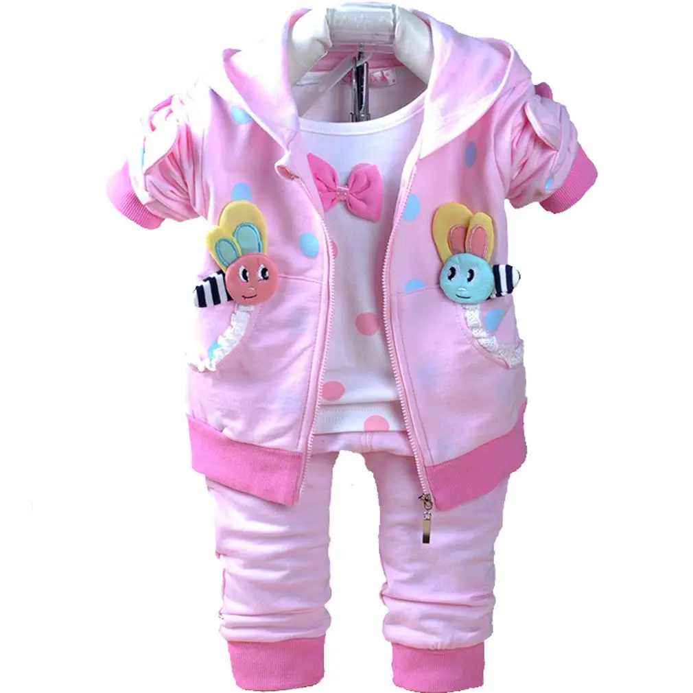 Yao Baby Girl 3pcs Outfit Set | Cotton Hoodie, T-Shirt & Pants (12-18M) - main product image