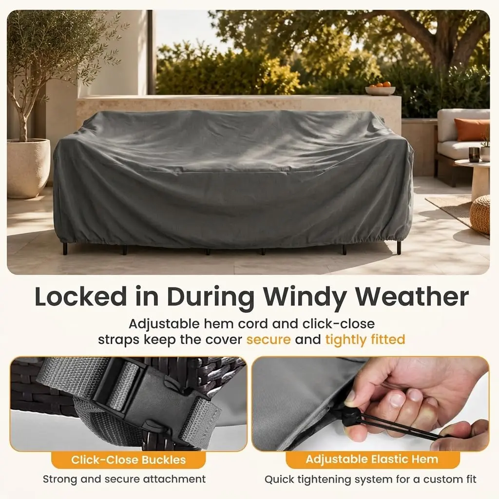 KHOMO GEAR Patio Table and Chair Set Cover - Heavy Duty, Water Resistant 128"L x 82"W x 25"H | All-Weather Outdoor Furniture Cover - view 5