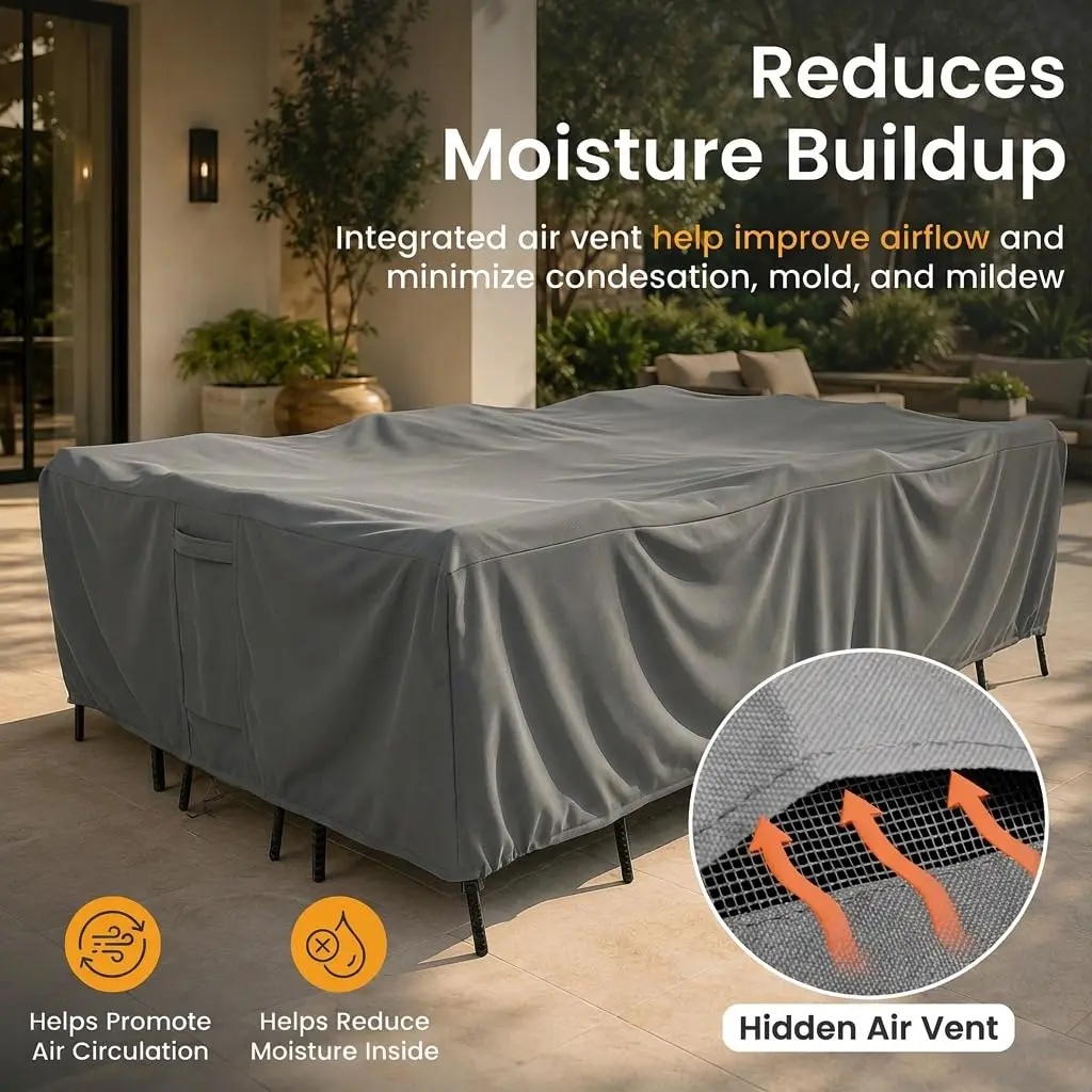 KHOMO GEAR Patio Table and Chair Set Cover - Heavy Duty, Water Resistant 128"L x 82"W x 25"H | All-Weather Outdoor Furniture Cover - view 6