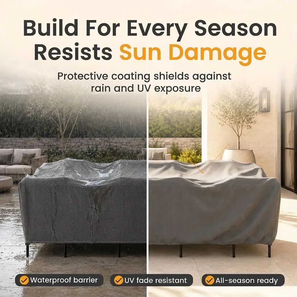 KHOMO GEAR Patio Table and Chair Set Cover - Heavy Duty, Water Resistant 128"L x 82"W x 25"H | All-Weather Outdoor Furniture Cover - view 7