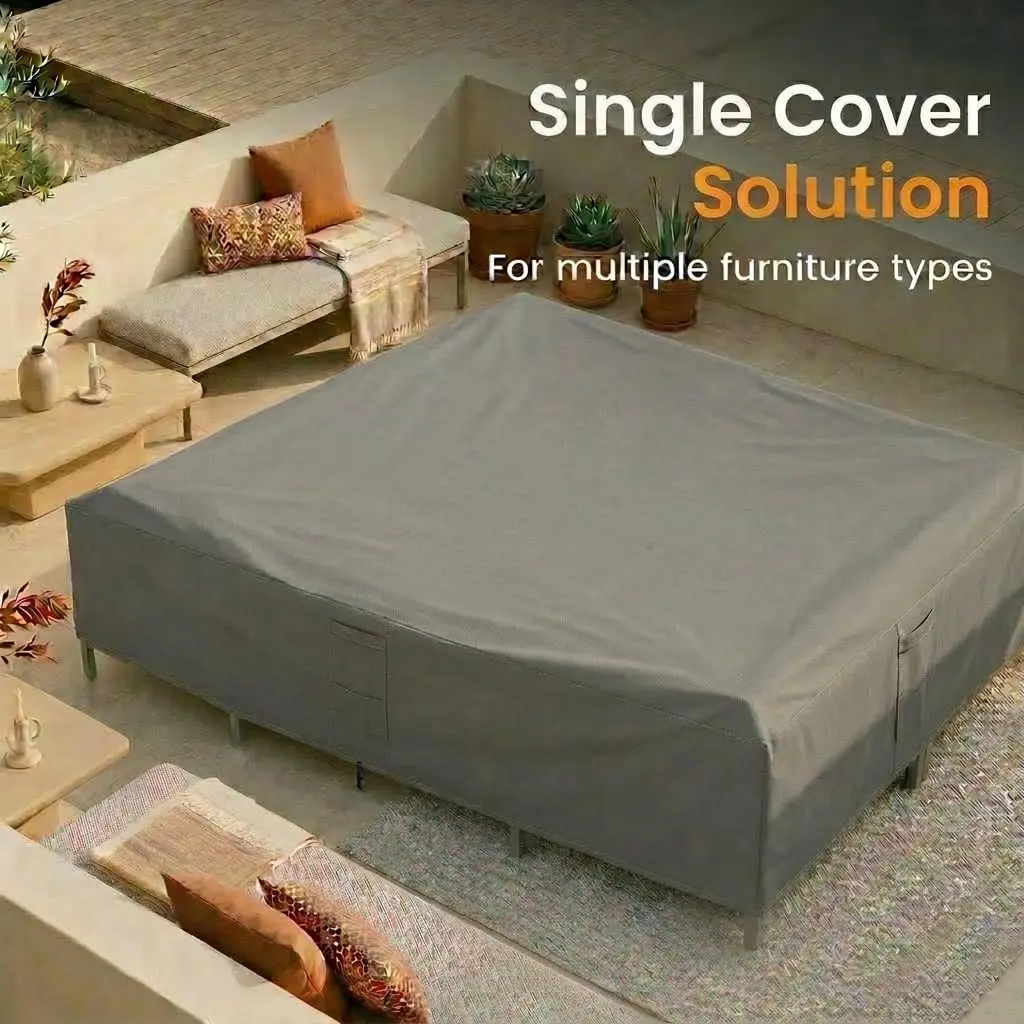 KHOMO GEAR Patio Table and Chair Set Cover - Heavy Duty, Water Resistant 128"L x 82"W x 25"H | All-Weather Outdoor Furniture Cover - view 9