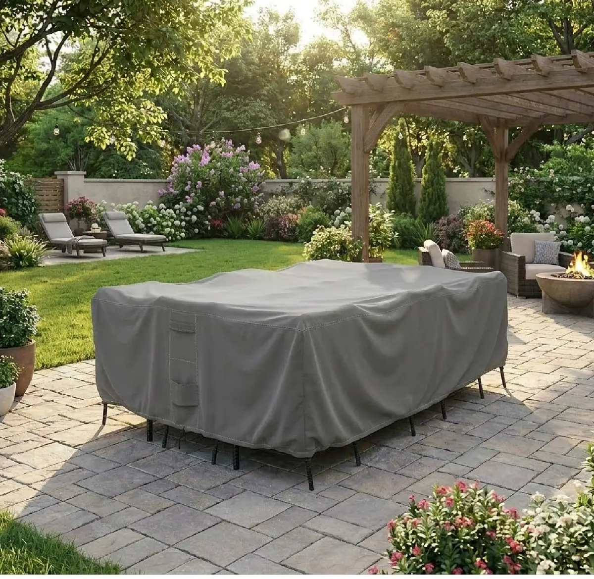 KHOMO GEAR Patio Table and Chair Set Cover - Heavy Duty, Water Resistant 128"L x 82"W x 25"H | All-Weather Outdoor Furniture Cover - view 2