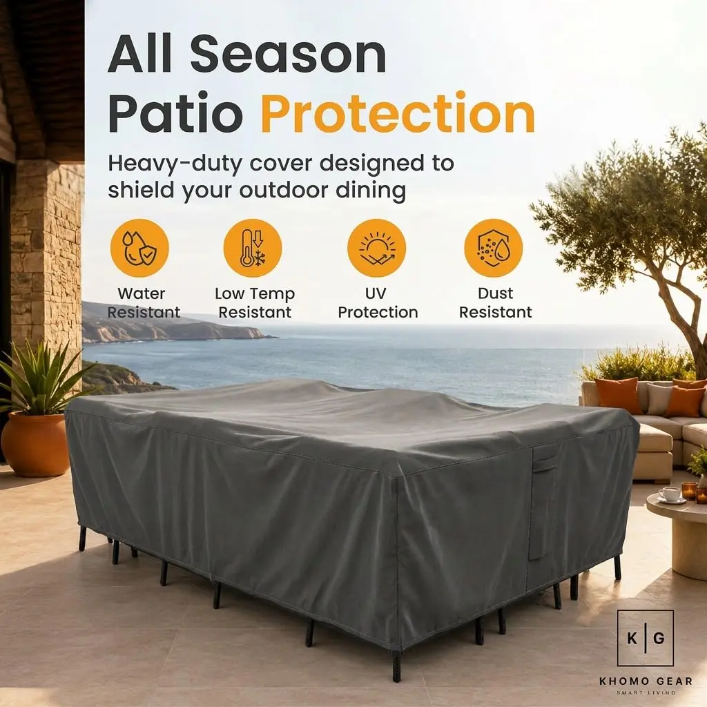KHOMO GEAR Patio Table and Chair Set Cover - Heavy Duty, Water Resistant 128"L x 82"W x 25"H | All-Weather Outdoor Furniture Cover - view 3