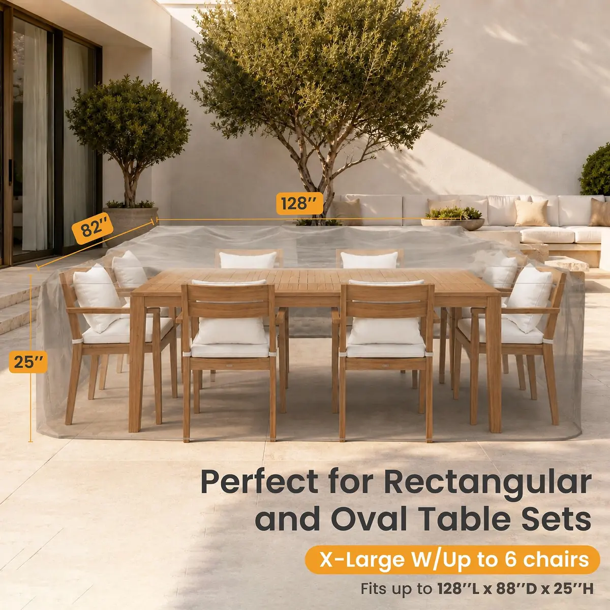 KHOMO GEAR Patio Table and Chair Set Cover - Heavy Duty, Water Resistant 128"L x 82"W x 25"H | All-Weather Outdoor Furniture Cover - view 4