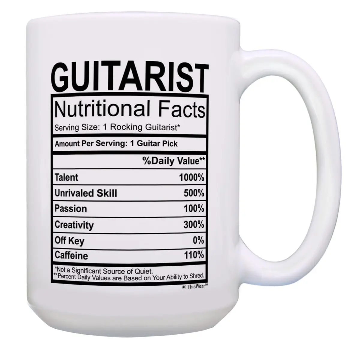 ThisWear Guitarist Nutritional Facts Label 15oz Coffee Mug | Classic Music Gift - main product image