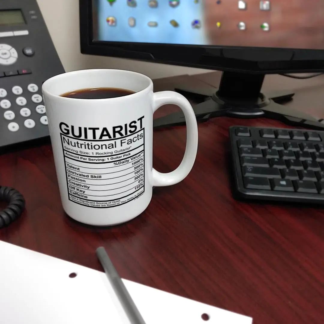 ThisWear Guitarist Nutritional Facts Label 15oz Coffee Mug | Classic Music Gift - view 6