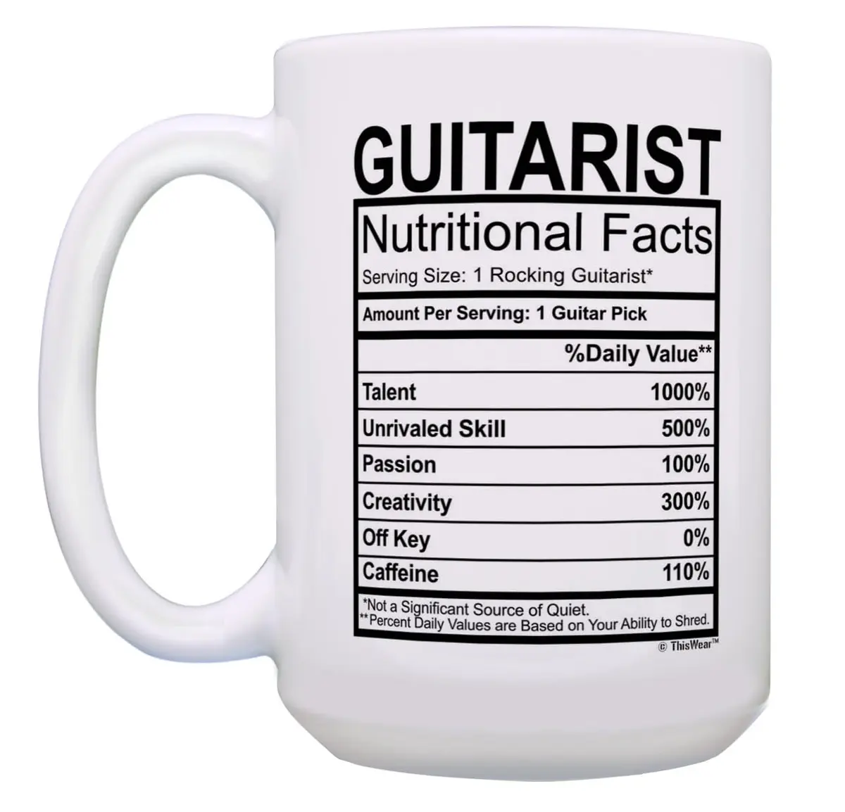 ThisWear Guitarist Nutritional Facts Label 15oz Coffee Mug | Classic Music Gift - view 3