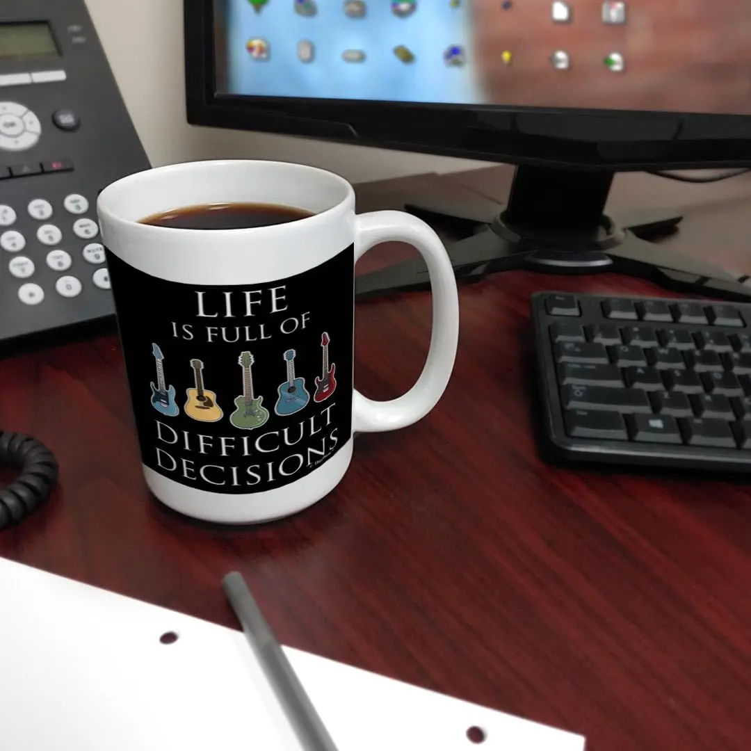 ThisWear Life Full of Difficult Decisions Guitars 15oz Coffee Mug | Classic White Ceramic - view 6