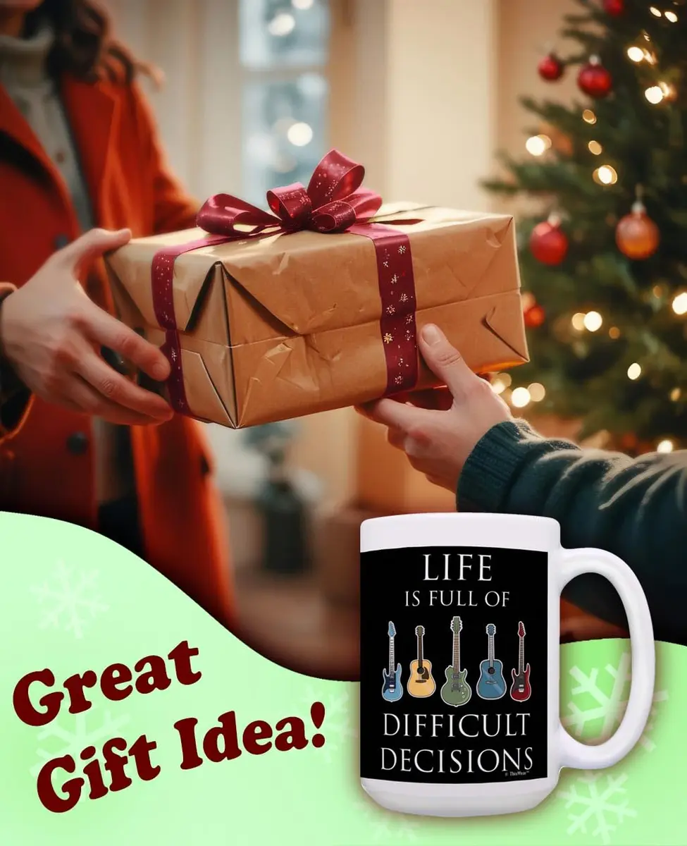 ThisWear Life Full of Difficult Decisions Guitars 15oz Coffee Mug | Classic White Ceramic - view 2