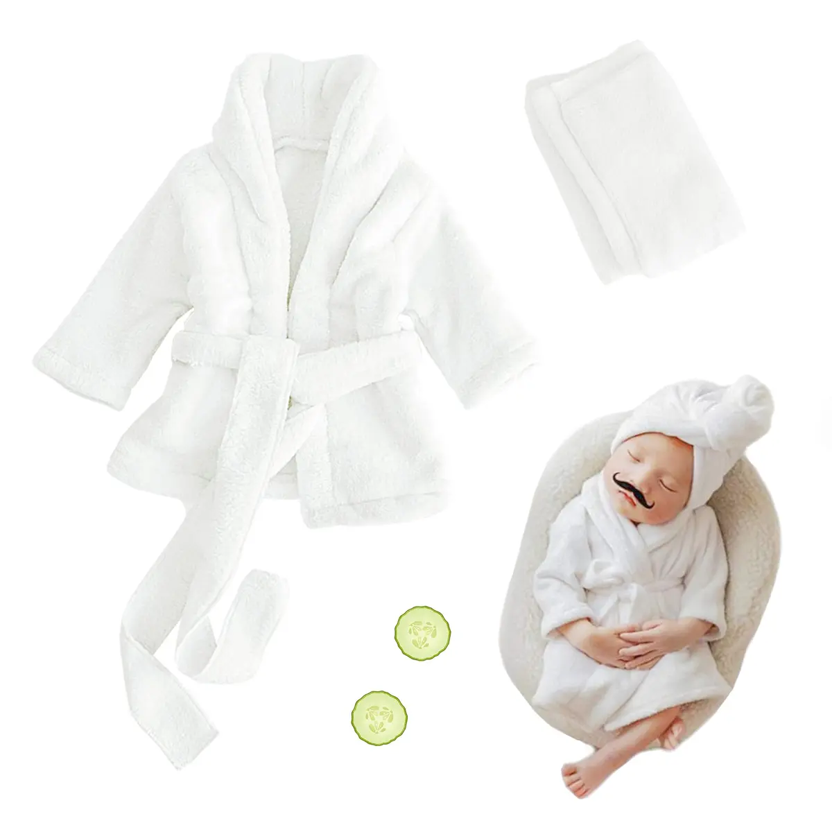 M&G House Newborn Photography Prop Bathrobe Costume Set for 0-6 Months Babies | White - main product image