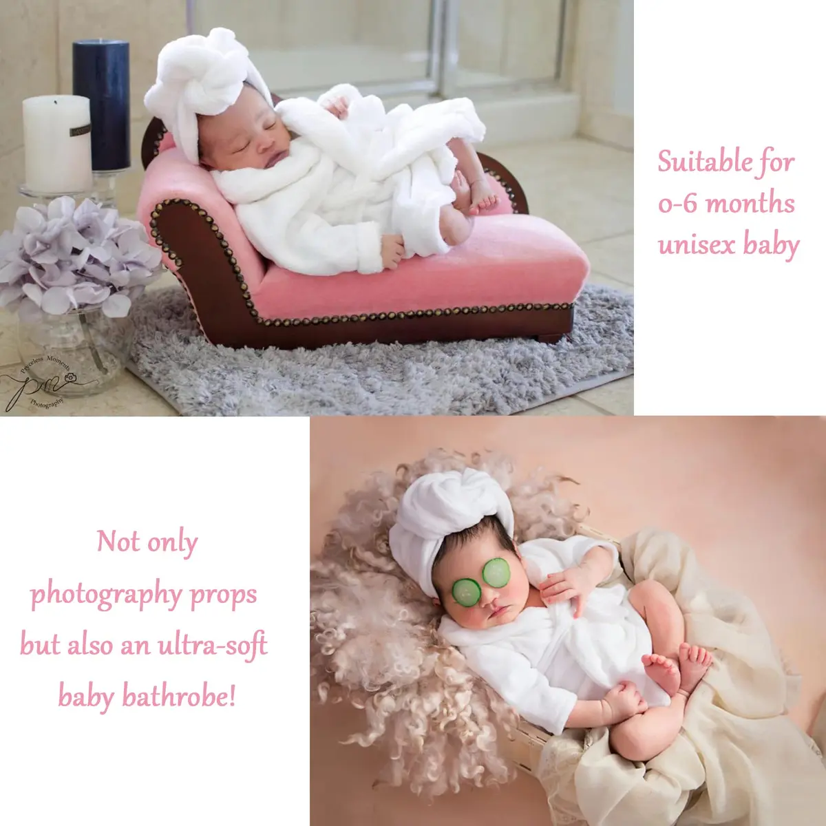 M&G House Newborn Photography Prop Bathrobe Costume Set for 0-6 Months Babies | White - view 6