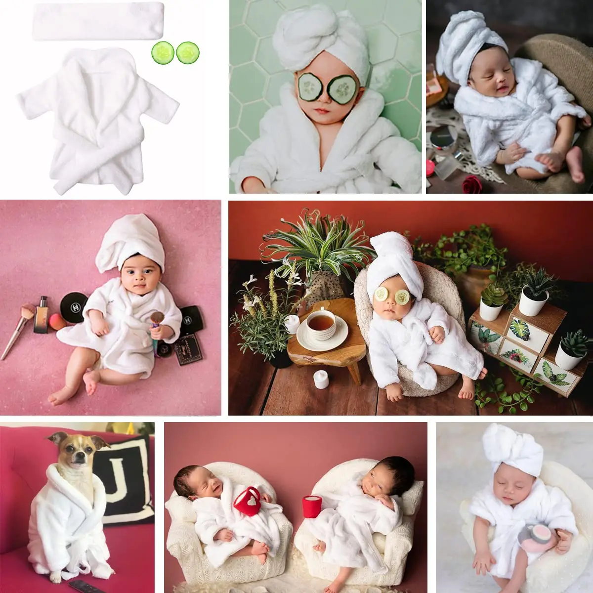 M&G House Newborn Photography Prop Bathrobe Costume Set for 0-6 Months Babies | White - view 7