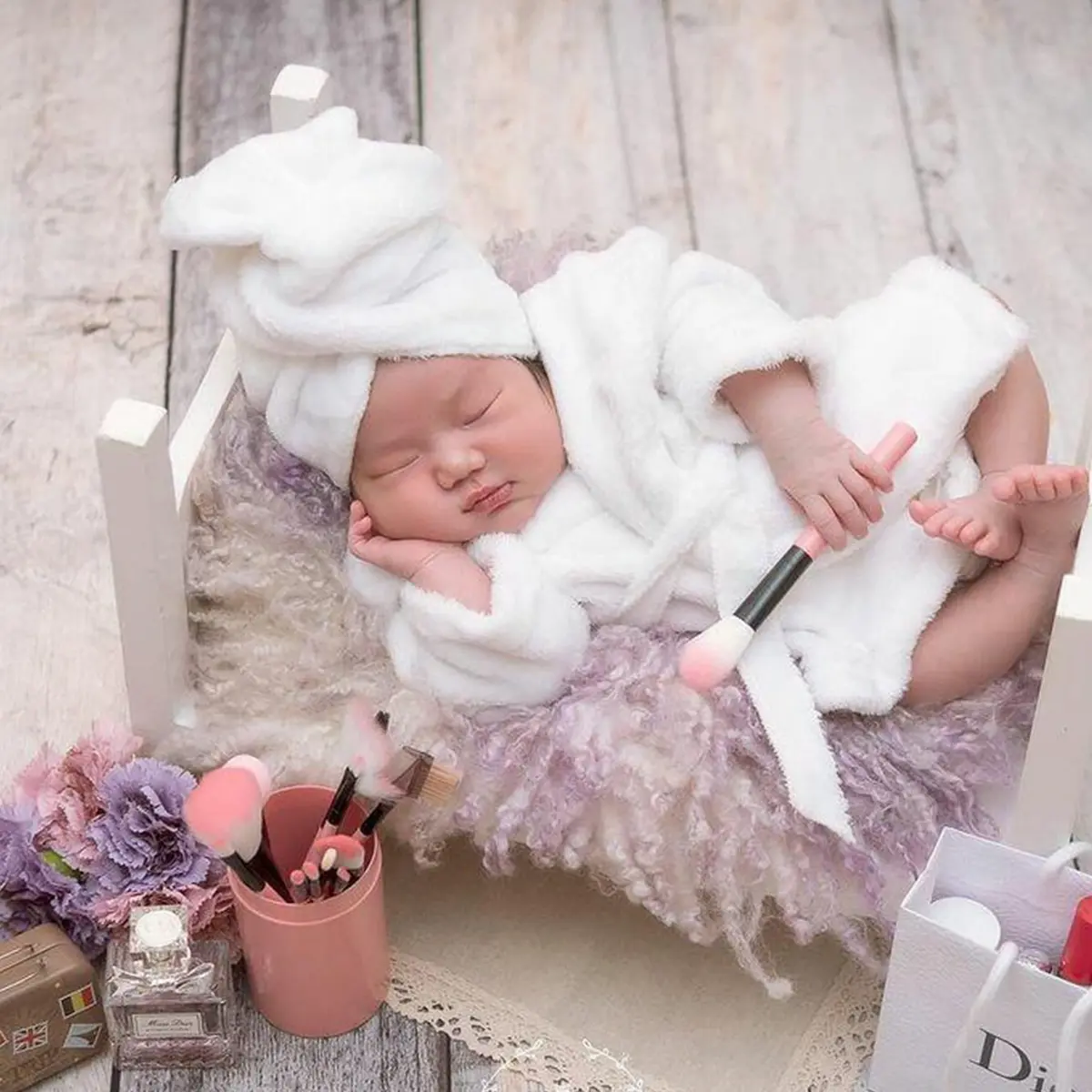 M&G House Newborn Photography Prop Bathrobe Costume Set for 0-6 Months Babies | White - view 9