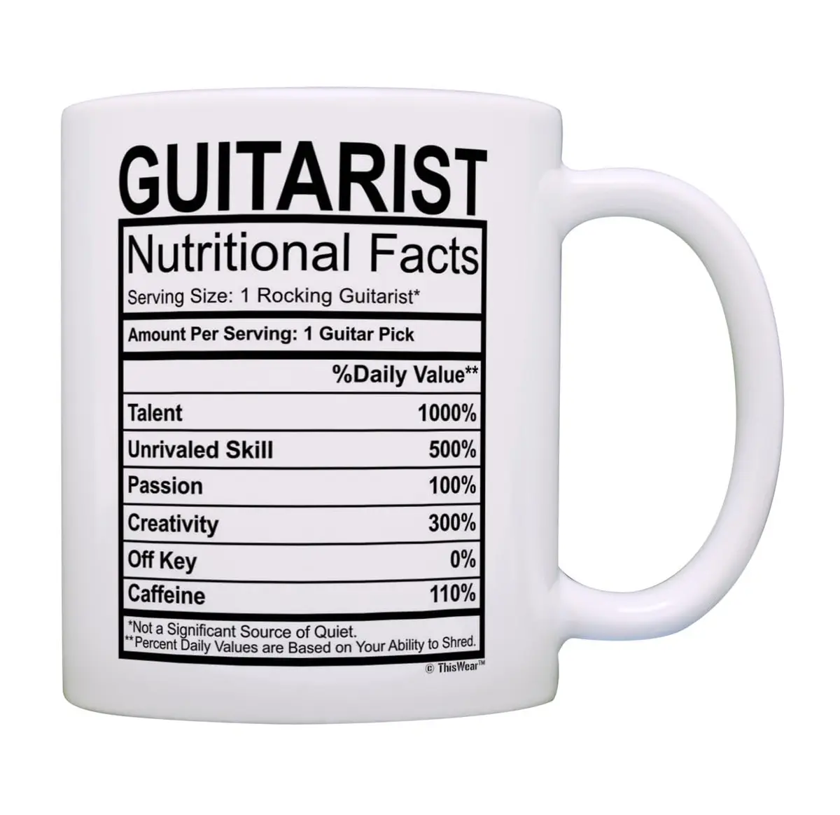 ThisWear Guitarist Nutritional Facts Label 11oz Coffee Mug | Music Lover Gift - main product image