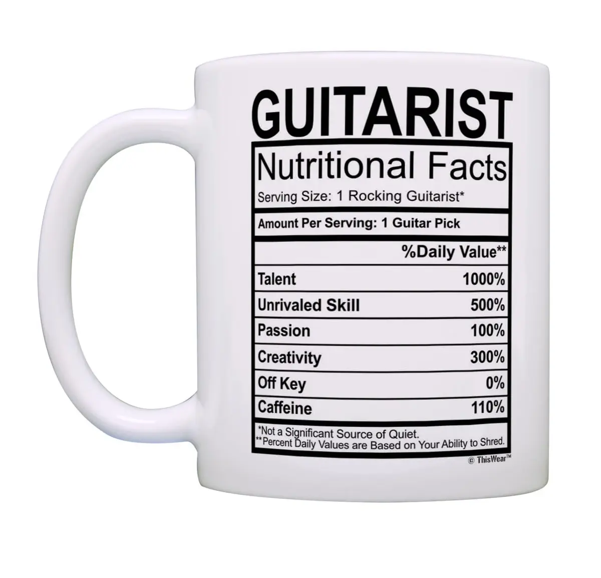 ThisWear Guitarist Nutritional Facts Label 11oz Coffee Mug | Music Lover Gift - view 3