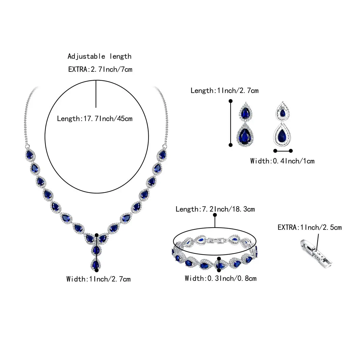 BriLove Wedding CZ Necklace Bracelet Earrings Jewelry for Women Sapphire | Elegant Bridal Jewelry Set - view 6