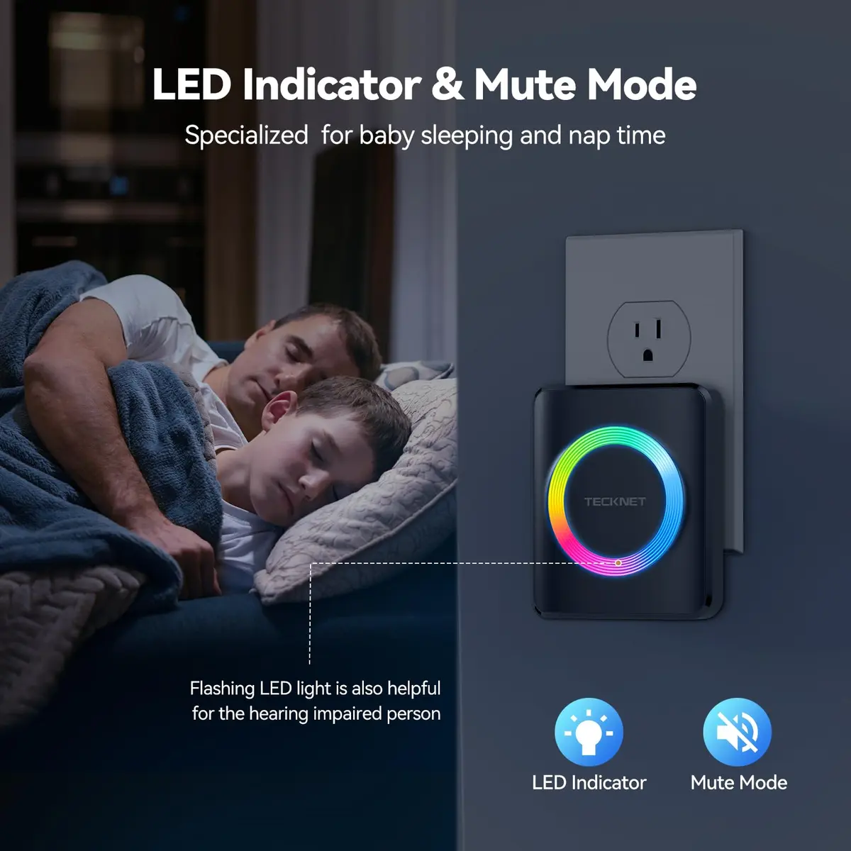 TECKNET WA878 Wireless Doorbell Kit 300m Range | Easy Setup Plug-in Chime with LED Flash - view 5
