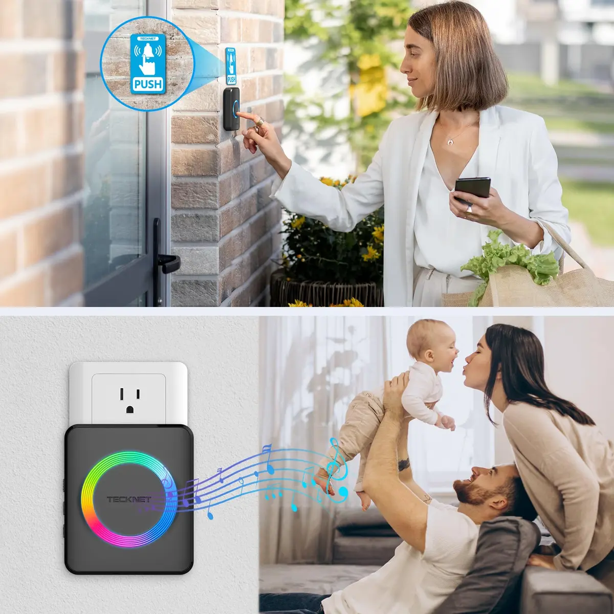 TECKNET WA878 Wireless Doorbell Kit 300m Range | Easy Setup Plug-in Chime with LED Flash - view 7