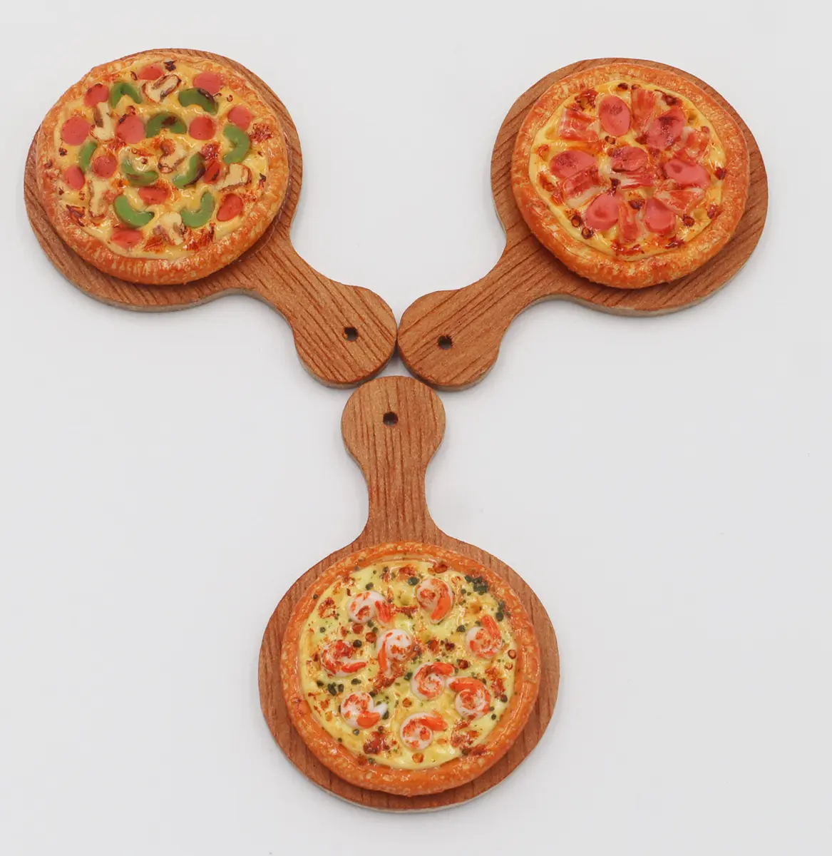 ThaiHonest Mixed 3 Assorted Pizza Dollhouse Miniature on Wooden Tray | Realistic 1/6 Scale Food Decor for Ages 14+ - view 2