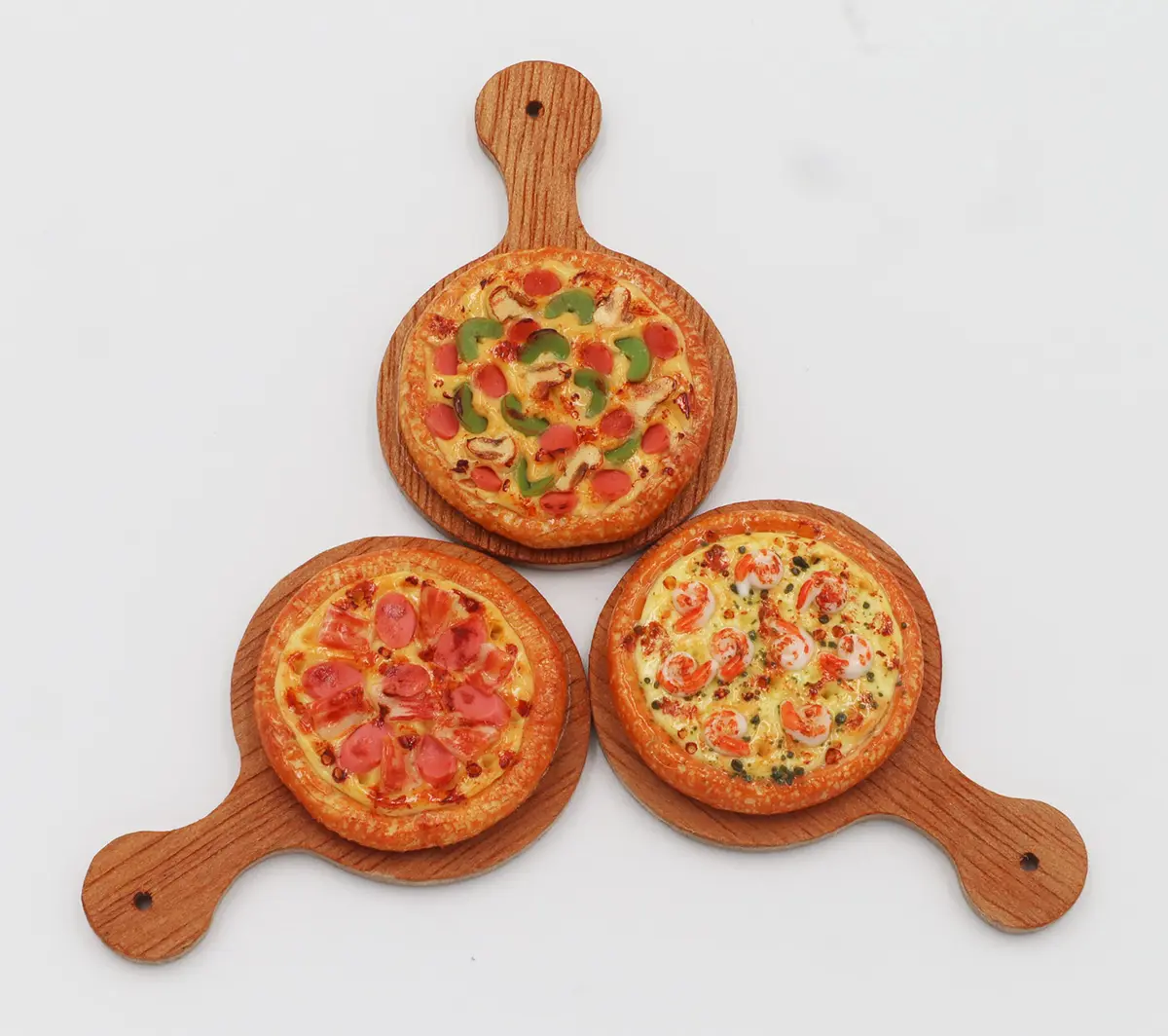 ThaiHonest Mixed 3 Assorted Pizza Dollhouse Miniature on Wooden Tray | Realistic 1/6 Scale Food Decor for Ages 14+ - view 4