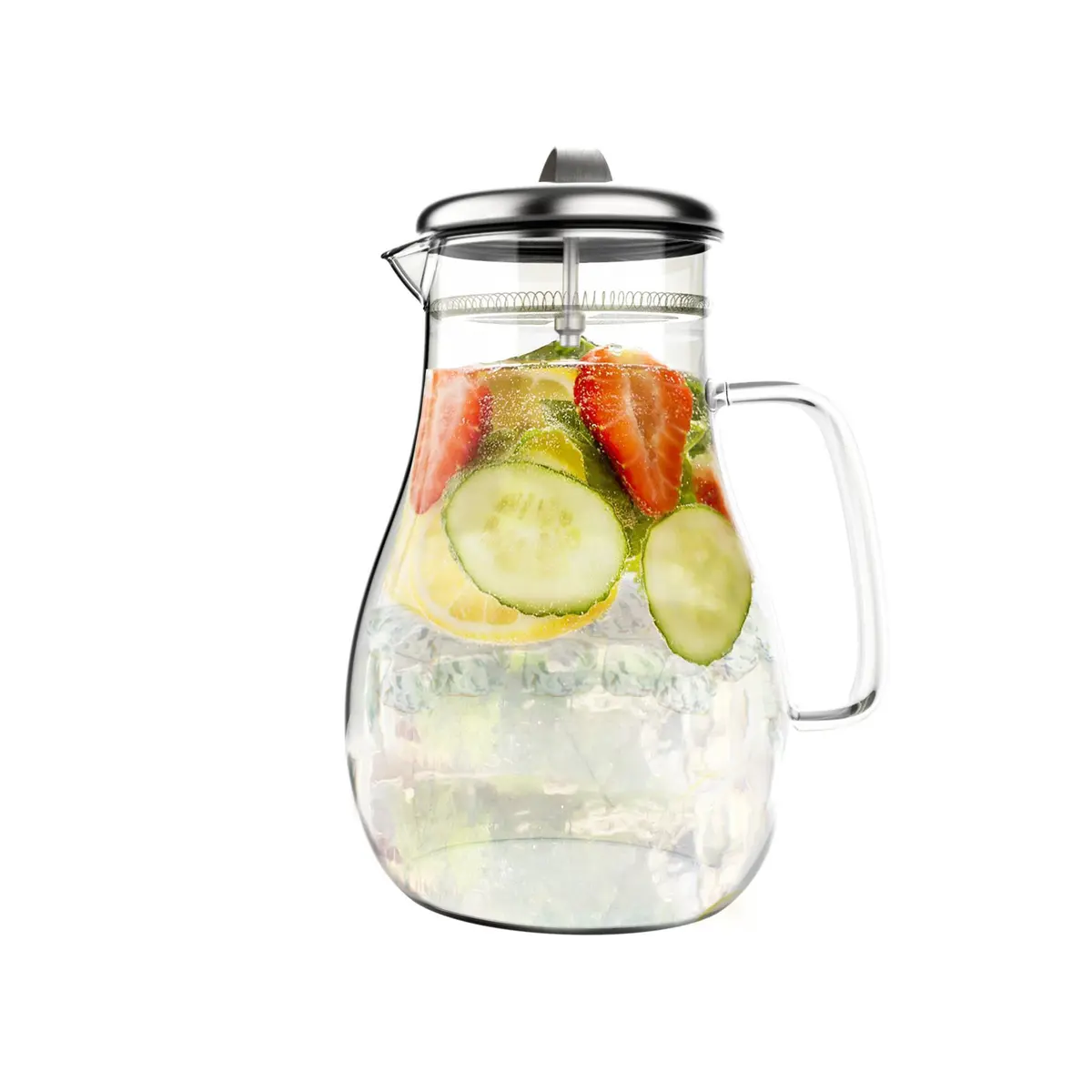 Classic Cuisine Glass Pitcher 1.89 L (64 oz) with Stainless Steel Filter Lid | Heat Resistant Borosilicate Glass Carafe - main product image