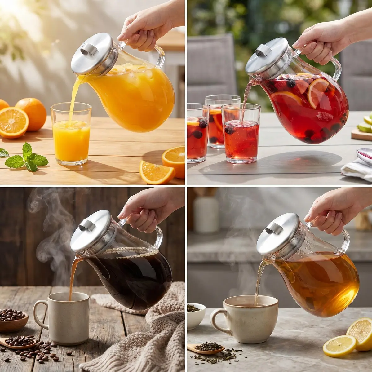 Classic Cuisine Glass Pitcher 1.89 L (64 oz) with Stainless Steel Filter Lid | Heat Resistant Borosilicate Glass Carafe - view 8