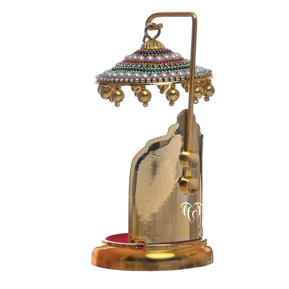 TEJ GIFTS Diamond Studded Umbrella Chhatra with Golden Hangings for God Idol, Car Dashboard/Office Desk/Table/Home Decor Showpiece, Chatri Aasan for Murti, Ideal Gift Item - No.3 | 12 cm (4.72 in) Height - main product image