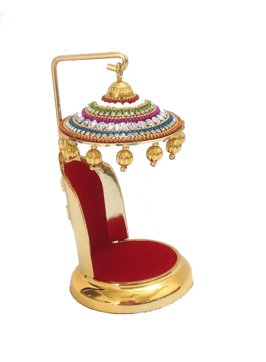 TEJ GIFTS Diamond Studded Umbrella Chhatra with Golden Hangings for God Idol, Car Dashboard/Office Desk/Table/Home Decor Showpiece, Chatri Aasan for Murti, Ideal Gift Item - No.3 | 12 cm (4.72 in) Height - view 5