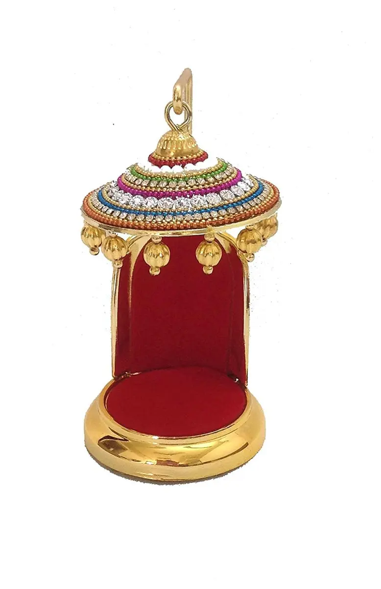 TEJ GIFTS Diamond Studded Umbrella Chhatra with Golden Hangings for God Idol, Car Dashboard/Office Desk/Table/Home Decor Showpiece, Chatri Aasan for Murti, Ideal Gift Item - No.3 | 12 cm (4.72 in) Height - view 7