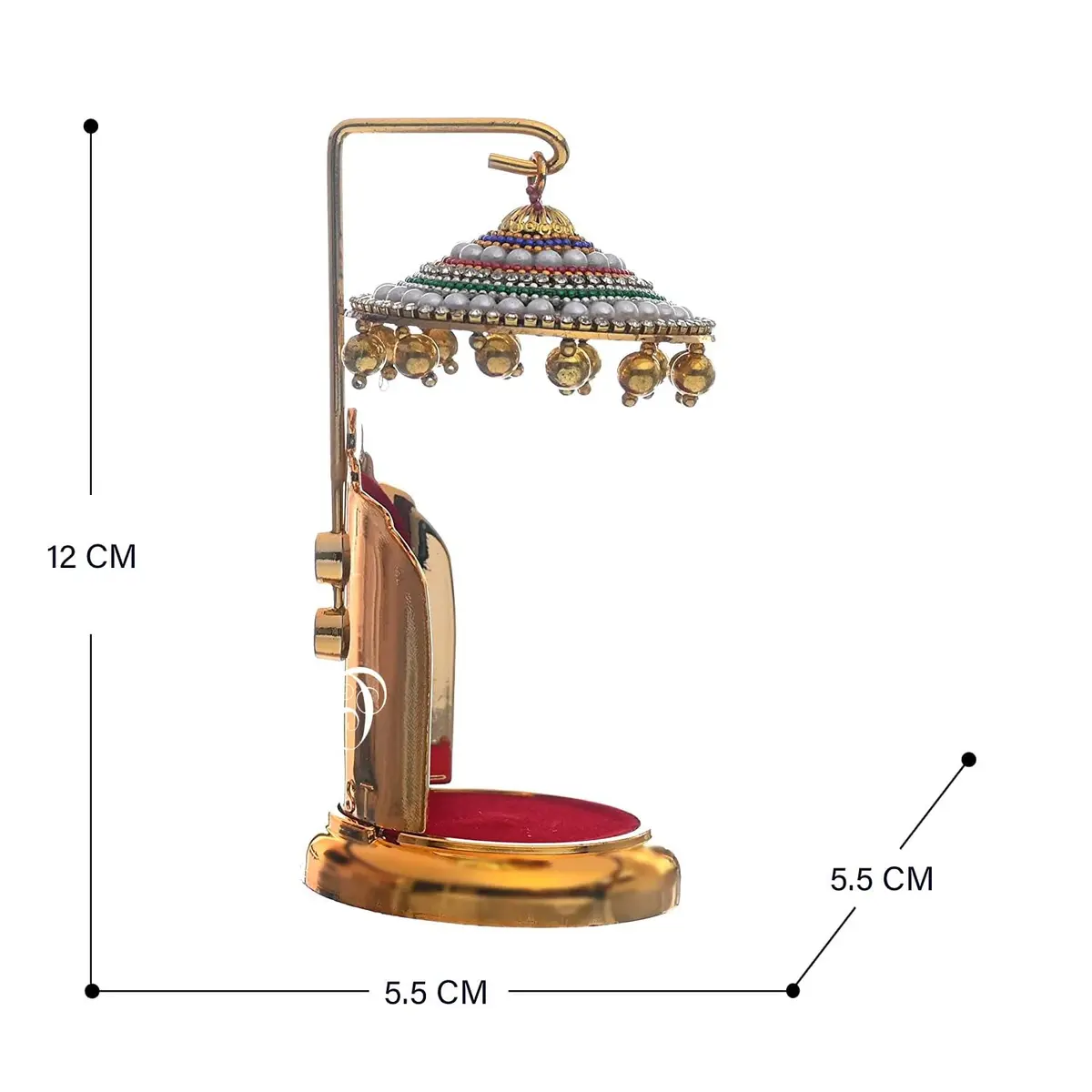 TEJ GIFTS Diamond Studded Umbrella Chhatra with Golden Hangings for God Idol, Car Dashboard/Office Desk/Table/Home Decor Showpiece, Chatri Aasan for Murti, Ideal Gift Item - No.3 | 12 cm (4.72 in) Height - view 3