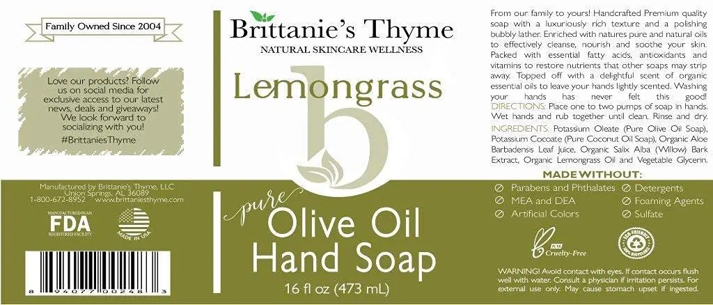 Brittanie's Thyme Castile Liquid Soap Refill Lemongrass 16 Fl Oz | Gentle, Natural & Vegan - view 3