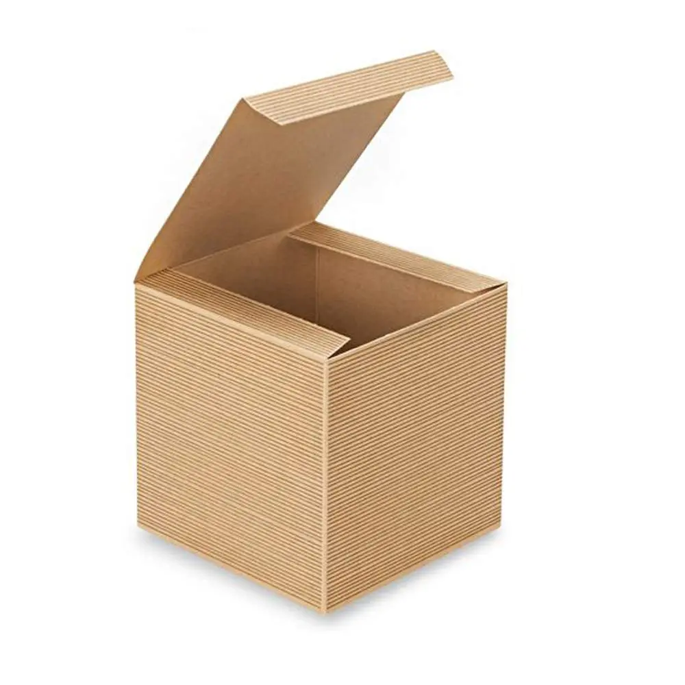 Awe Package Pinstripe Kraft Gift Box 5x5x5" | Food Safe, Easy Assembly, 24 Pack - main product image