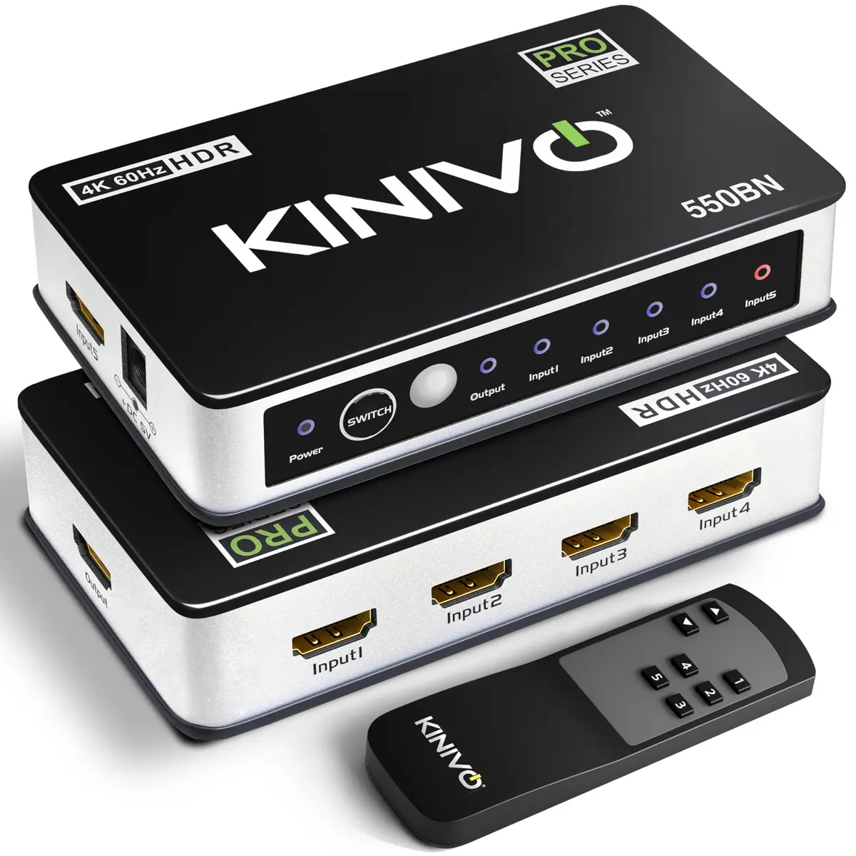 Kinivo HDMI Switch 5 in 1 Out 4K 60Hz | Supports HDR, Dolby Vision, VRR, IR Remote - main product image
