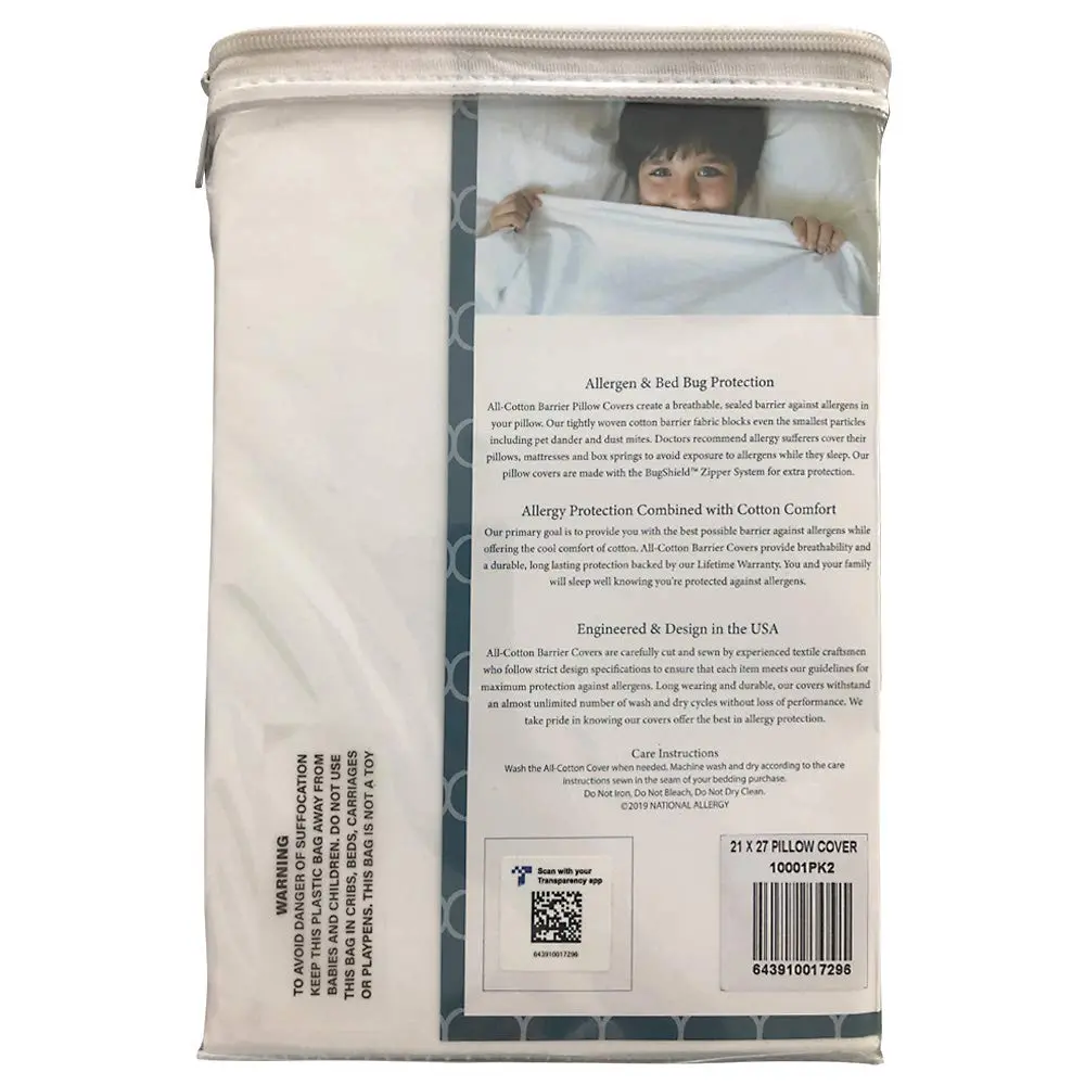 National Allergy Premium 100% Cotton Zippered Pillow Protector - Standard Size - White | Hypoallergenic & Breathable - view 4