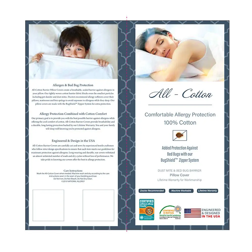 National Allergy Premium 100% Cotton Zippered Pillow Protector - Standard Size - White | Hypoallergenic & Breathable - view 6