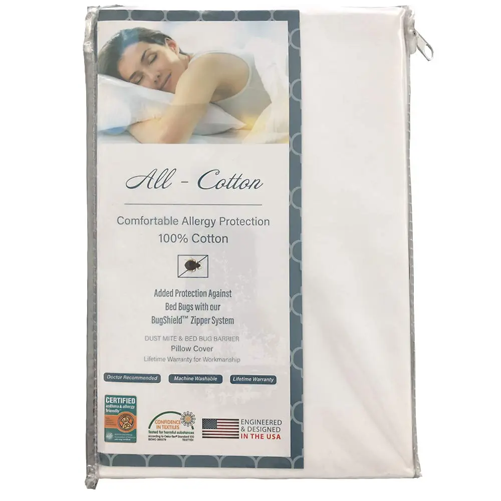 National Allergy Premium 100% Cotton Zippered Pillow Protector - Standard Size - White | Hypoallergenic & Breathable - view 2