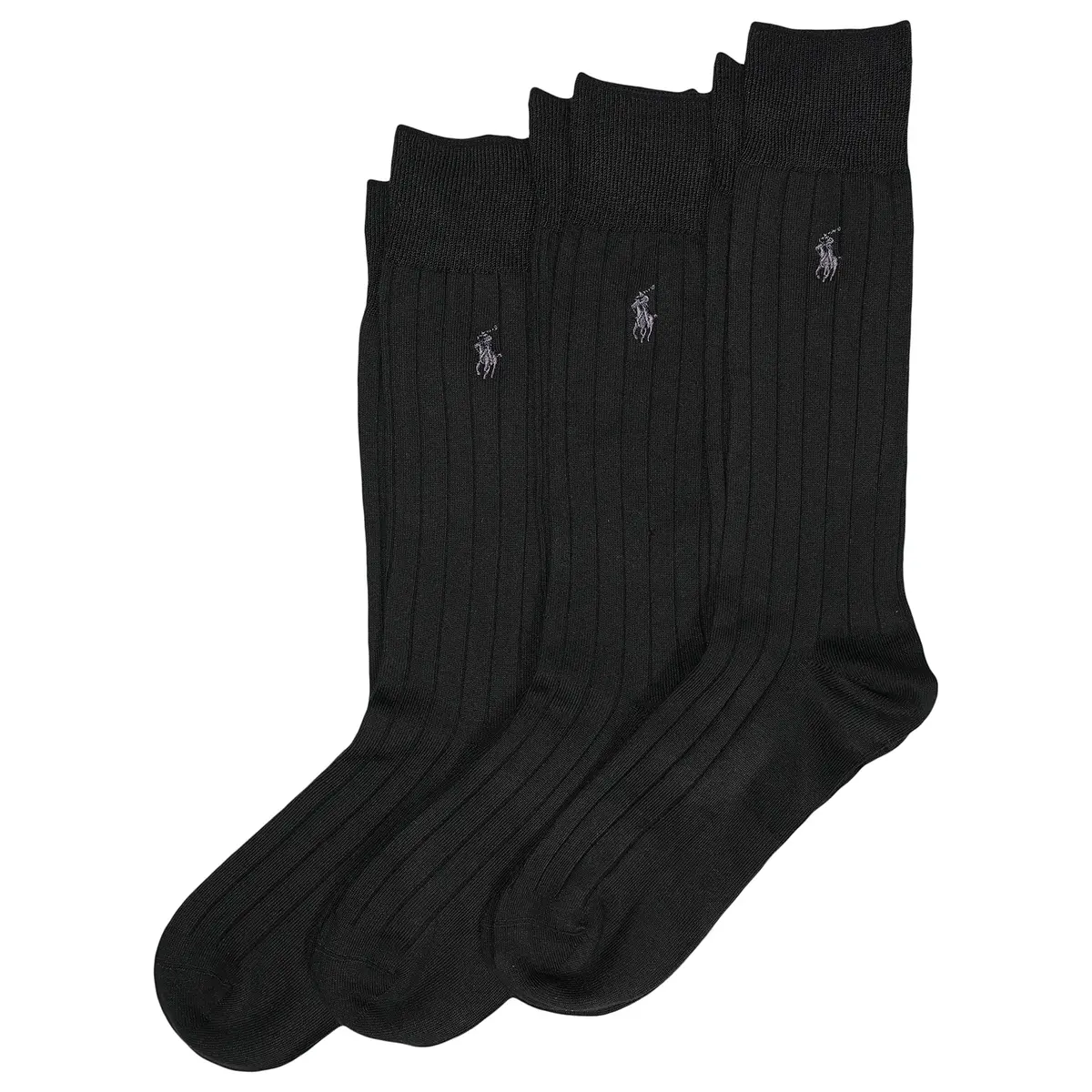 POLO RALPH LAUREN Men's Super Soft Ribbed Dress Crew Socks, 3 Pairs | Ultrasoft Polyester Blend, Reinforced Heel & Toe, Odor-Resistant, Crew Length, Black - main product image