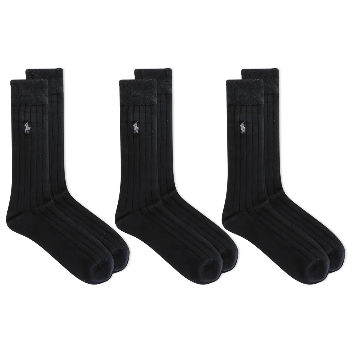 POLO RALPH LAUREN Men's Super Soft Ribbed Dress Crew Socks, 3 Pairs | Ultrasoft Polyester Blend, Reinforced Heel & Toe, Odor-Resistant, Crew Length, Black - view 4