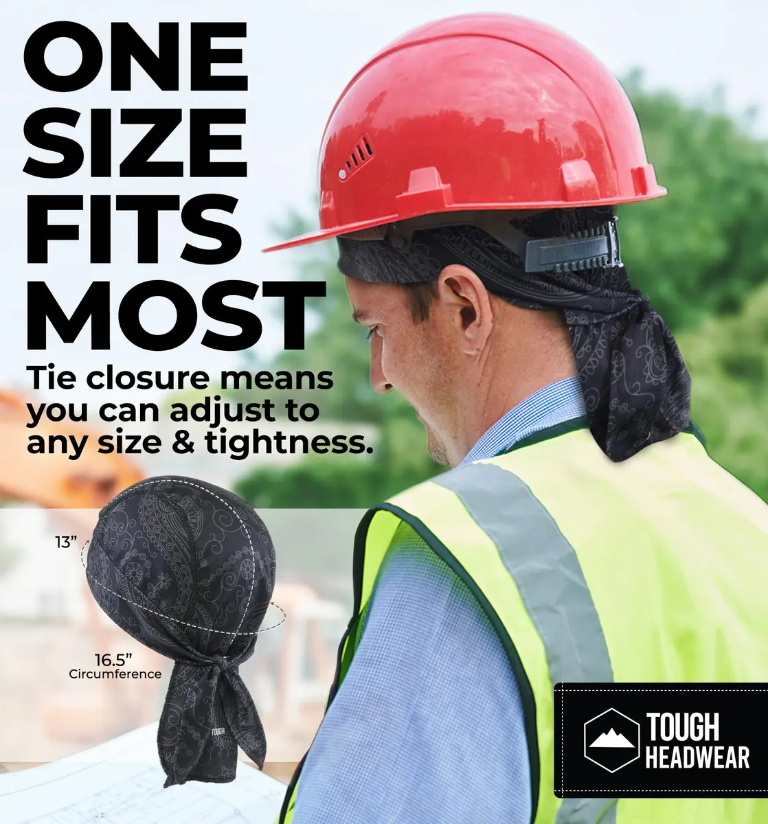 Tough Headwear Cooling Helmet Liners - Do Rag Skull Caps for Men - Cooling Head Wraps, Hard Hat Liner (22in–24¼in) | Evapocool Tech - view 6