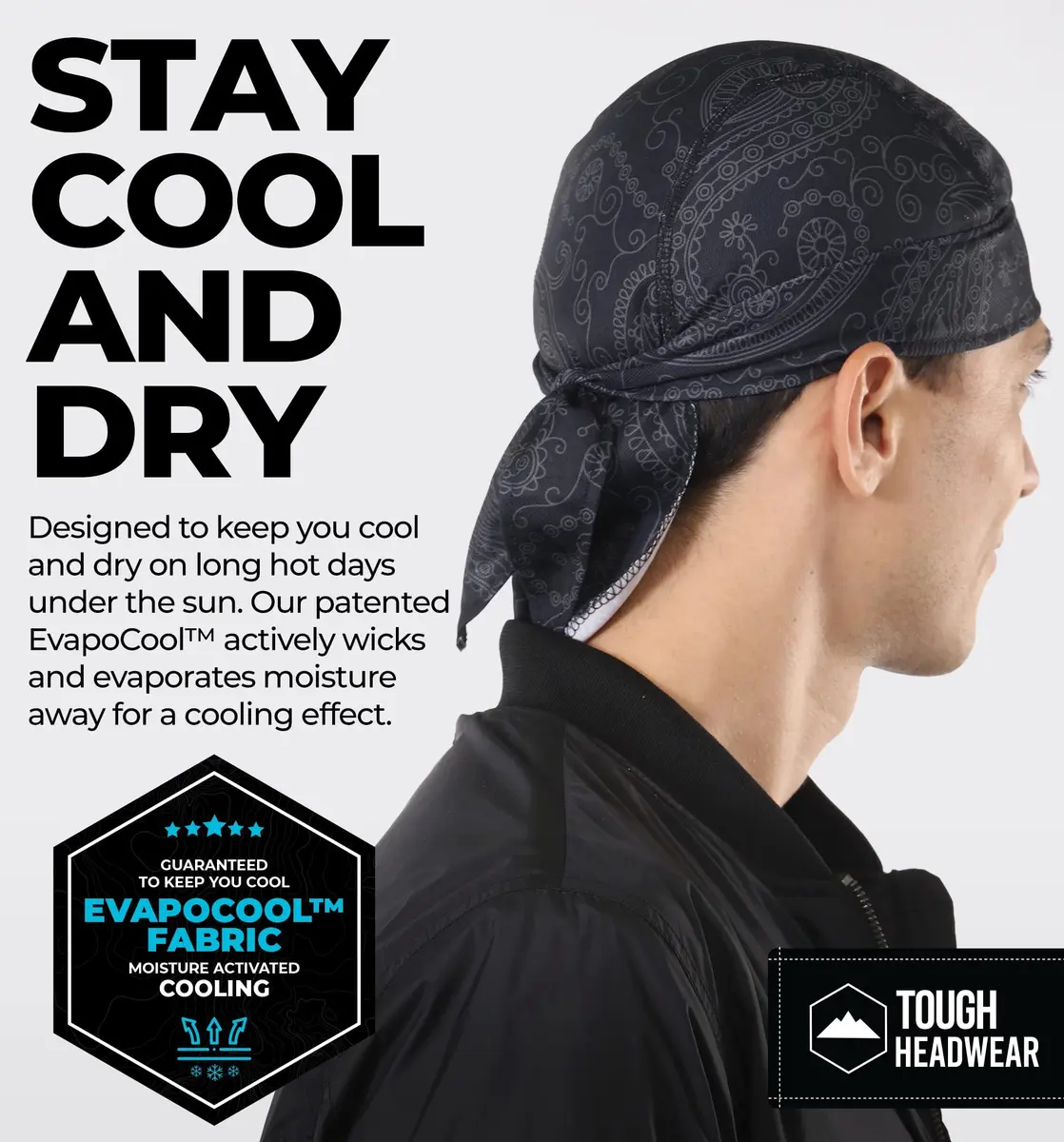 Tough Headwear Cooling Helmet Liners - Do Rag Skull Caps for Men - Cooling Head Wraps, Hard Hat Liner (22in–24¼in) | Evapocool Tech - view 2