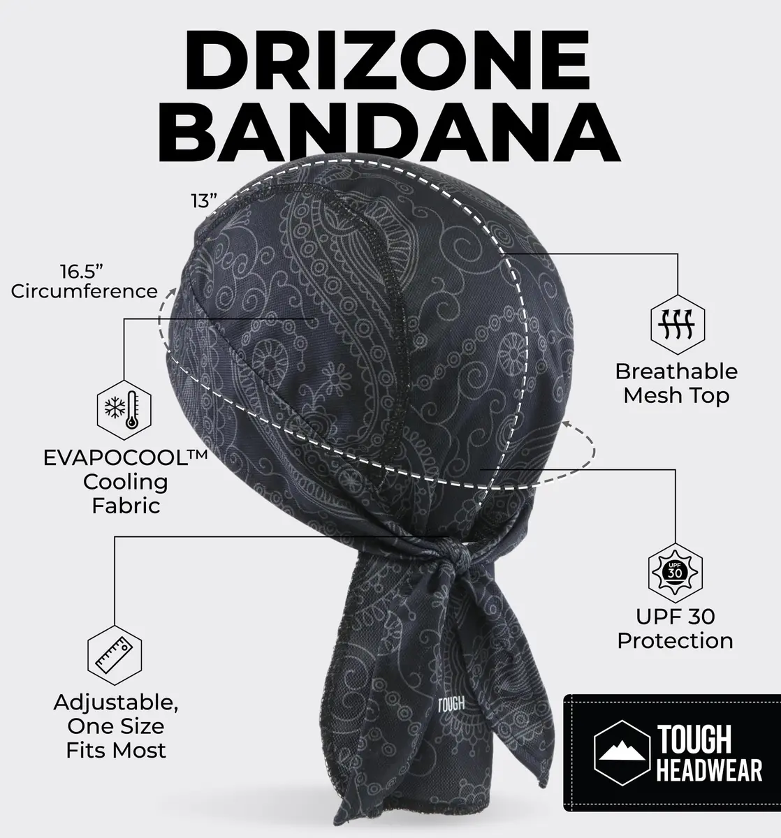 Tough Headwear Cooling Helmet Liners - Do Rag Skull Caps for Men - Cooling Head Wraps, Hard Hat Liner (22in–24¼in) | Evapocool Tech - view 3
