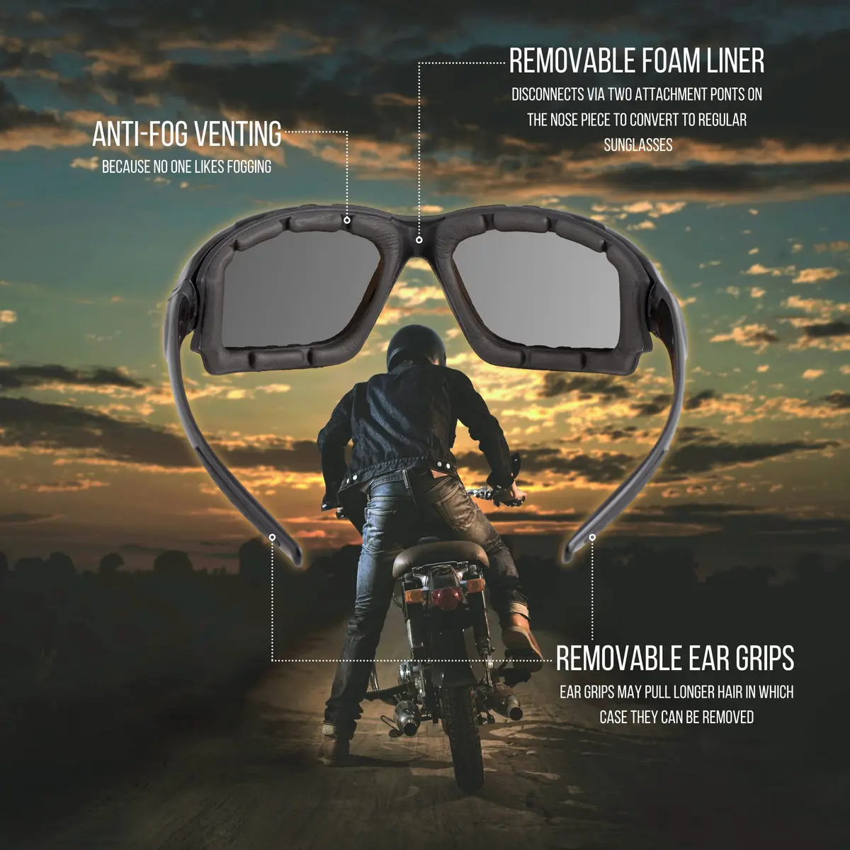 WYND Blocker Halvert Motorcycle Sunglasses & Goggles Combo 65mm (2.56in) | UV400 Protection - view 2