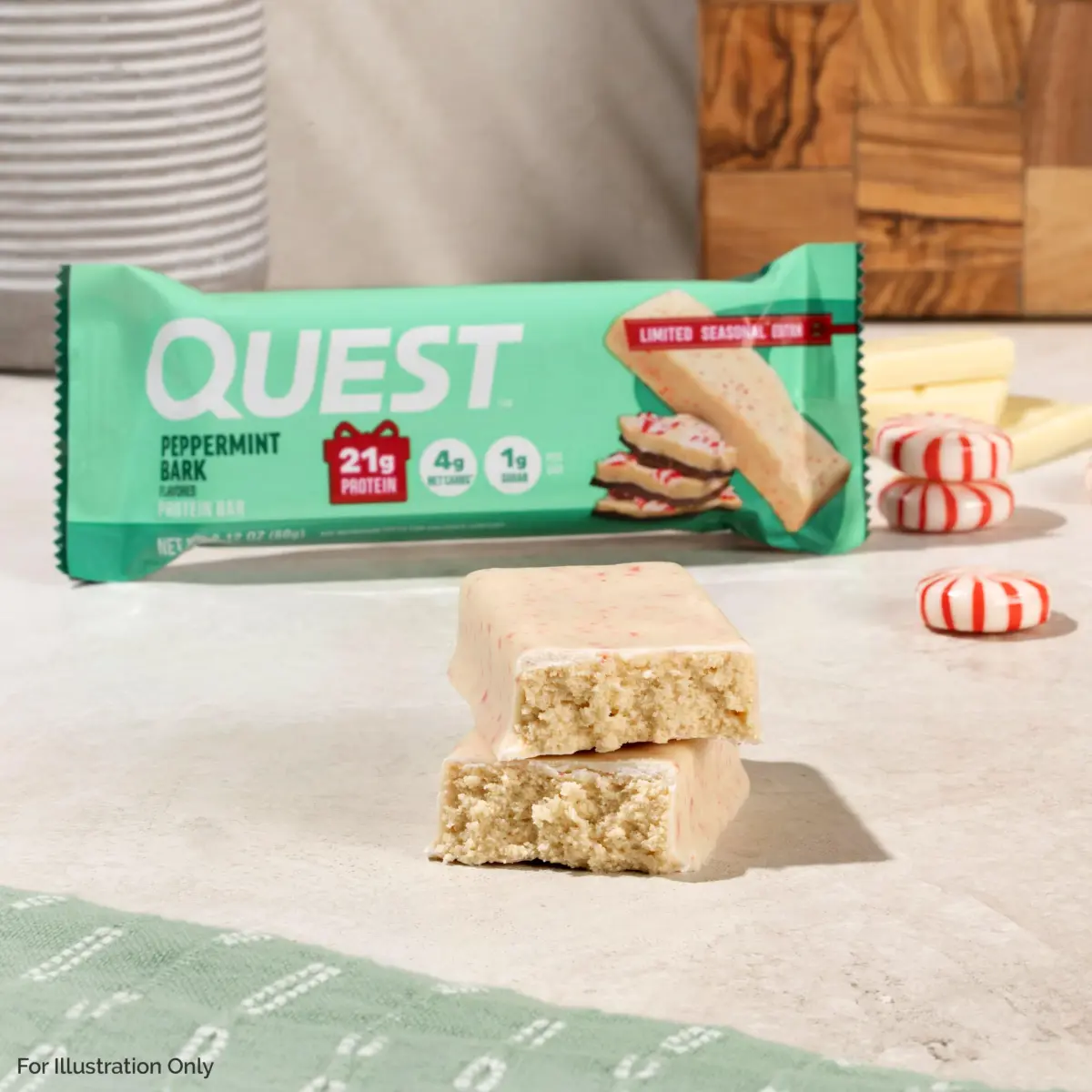 Quest Nutrition Peppermint Bark Protein Bar 12 Count | 21g Protein, 1g Sugar, 4g Net Carbs - view 5